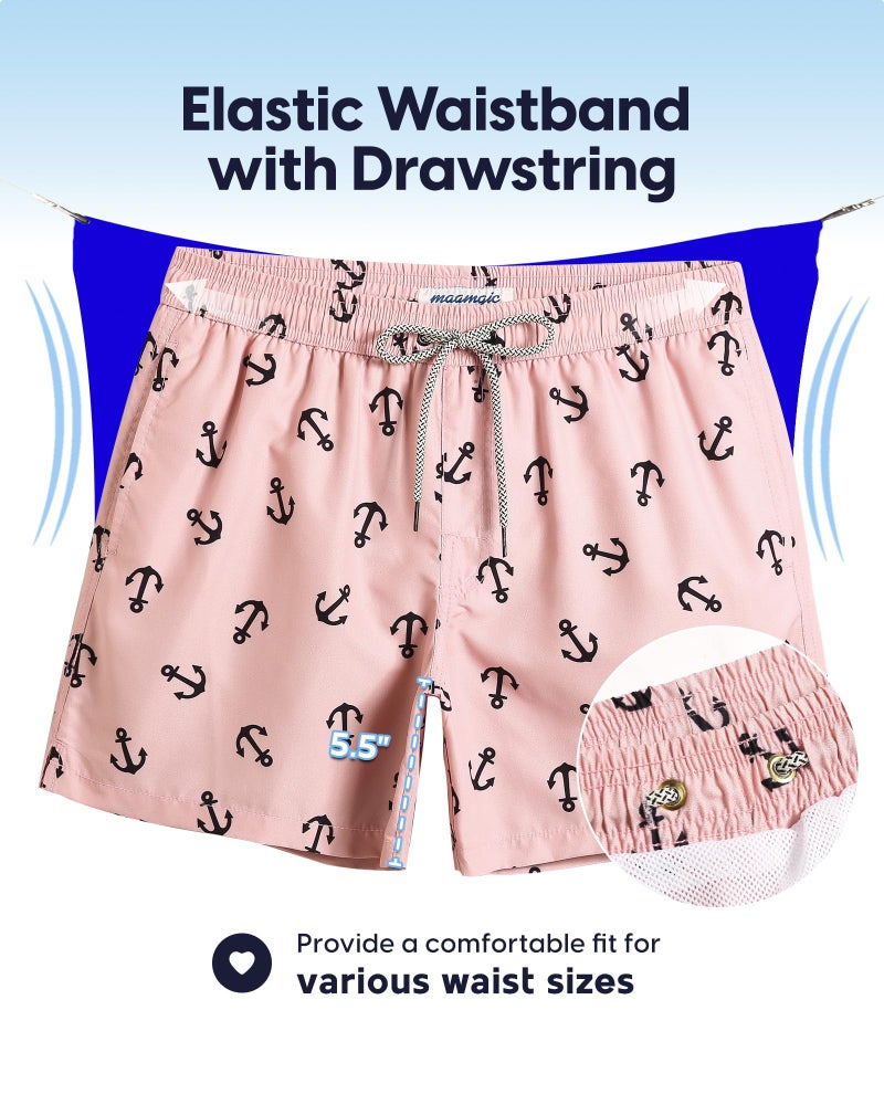 maamgic Mens Swim Trunks 5 Inch with Mesh Lining, Quick Dry Mens Bathing Suit, Swim Shorts for Swimming and Beach, Large Light Pink - Image 4